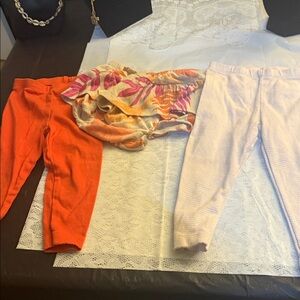Carter's Orange Leggings and Floral Skirt Set 3 pairs